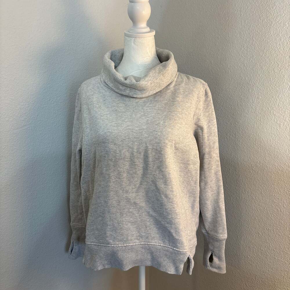 Athleta Womens Sweatshirt S Gray Relaxed Fit Cowl Neck Pullover